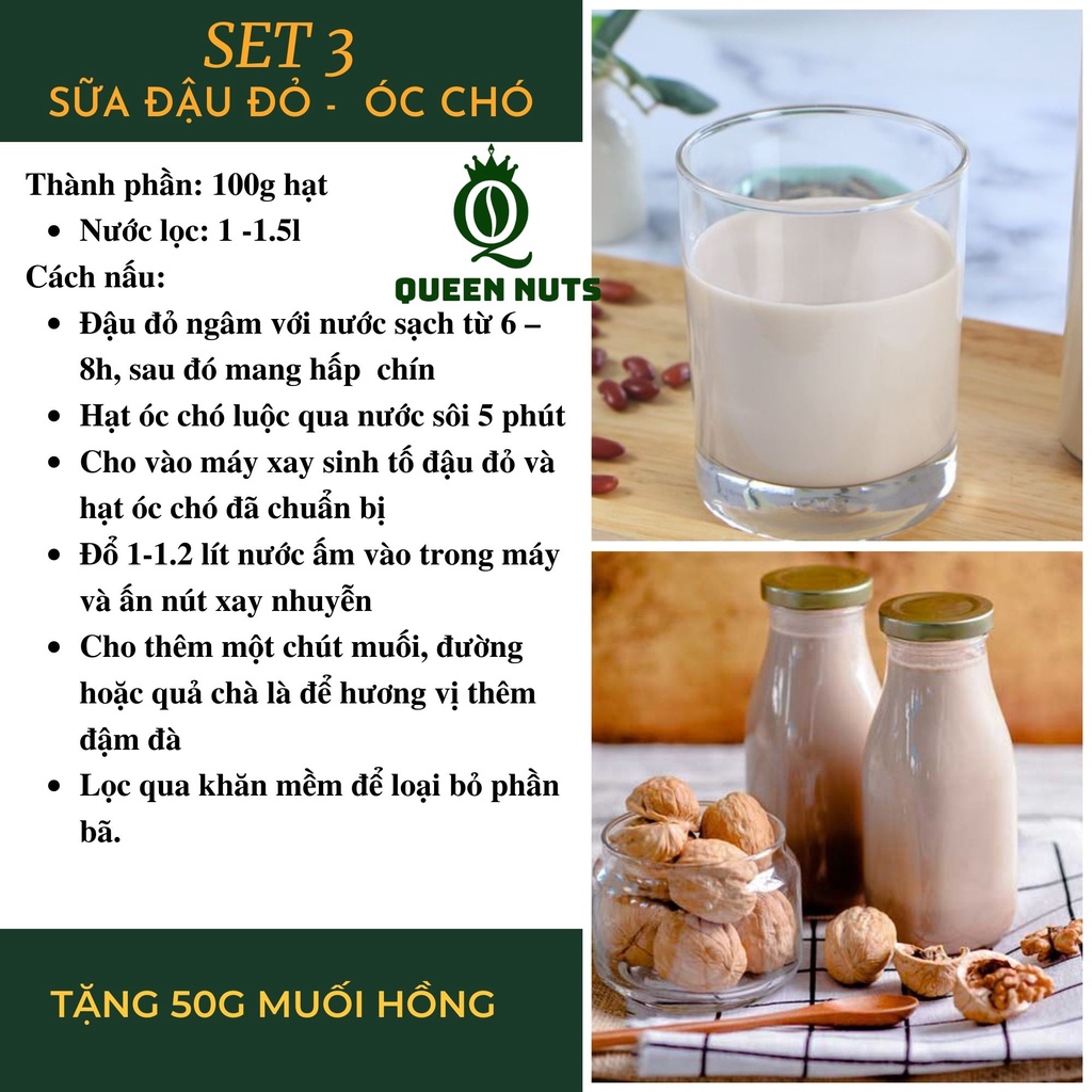 [TẶNG MUỐI HỒNG] Set Hạt dinh dưỡng làm sữa - Mix Sẵn 10 Ngày - Nấu đồ ăn dặm cho bé