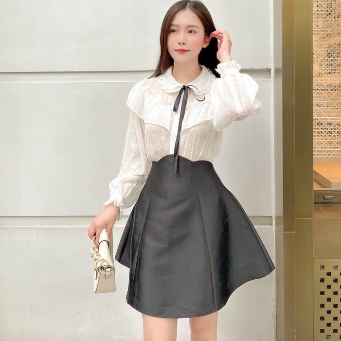 Áo sơ mi Chillgals xếp bèo nhún phối nơ AO-006