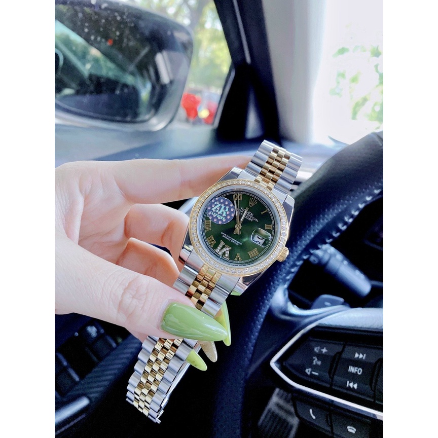 Đồng hồ đeo tay nữ, đồng hồ nữ ROLEX Ngọc Trinh authentic, màu xanh ngọc bảo cực sang chảnh, full hộp cao cấp thời trang