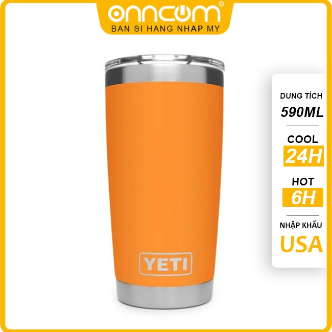 Bình nước giữ nhiệt inox 304 Yeti 20oz kèm nắp magslider, Ly cốc giữ nhiệt mini 590ml cao cấp cam orange Nhập khẩu My