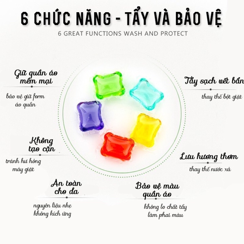 HỘP 30 VIÊN NƯỚC GIẶT XẢ QUẦN ÁO TẨY VẾT BẨN NHIỀU MÙI HƯƠNG