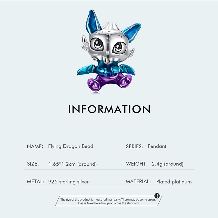 Mặt trang sức BAMOER bạc 925 thiết kế rồng bay đáng yêu độc đáo