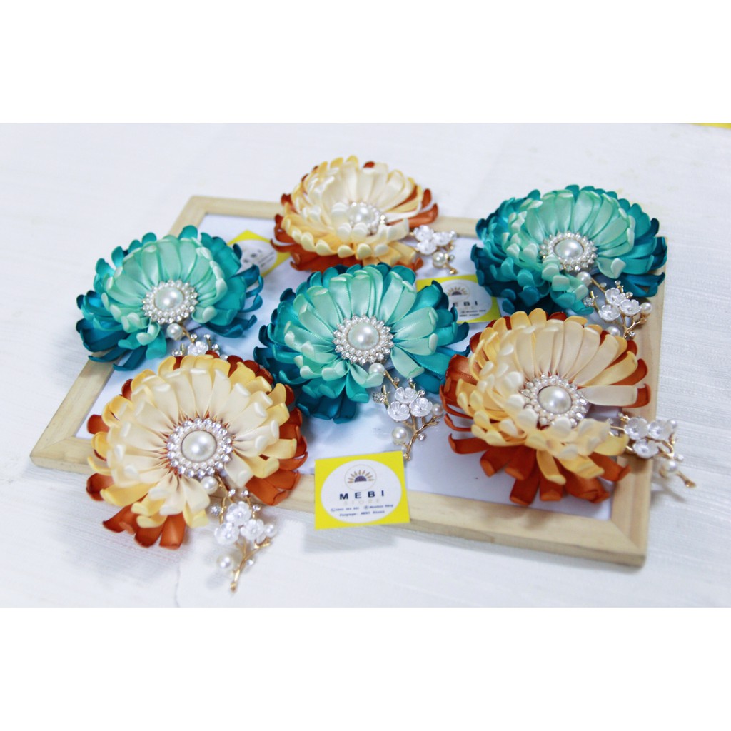 (ảnh thật 100%-fullbox) Hoa cúc cài áo handmade đổ màu siêu sang (size lớn 11cm)
