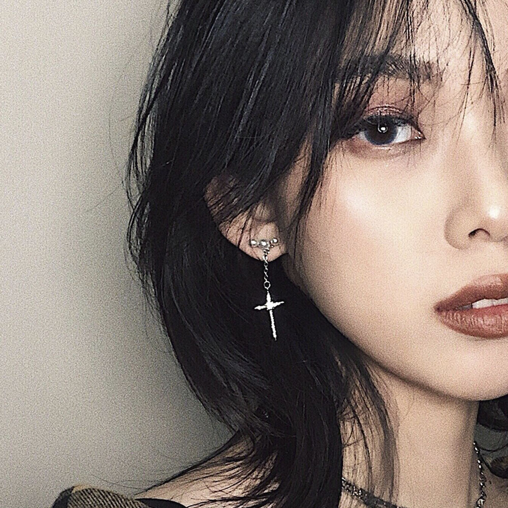 Hoa Tai Dáng Dài Hình Thánh Giá Đính Ngọc Trai Thanh Lịch