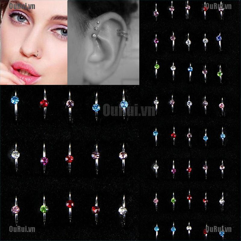 Set 40 khuyên mũi đính đá pha lê bằng thép không gỉ