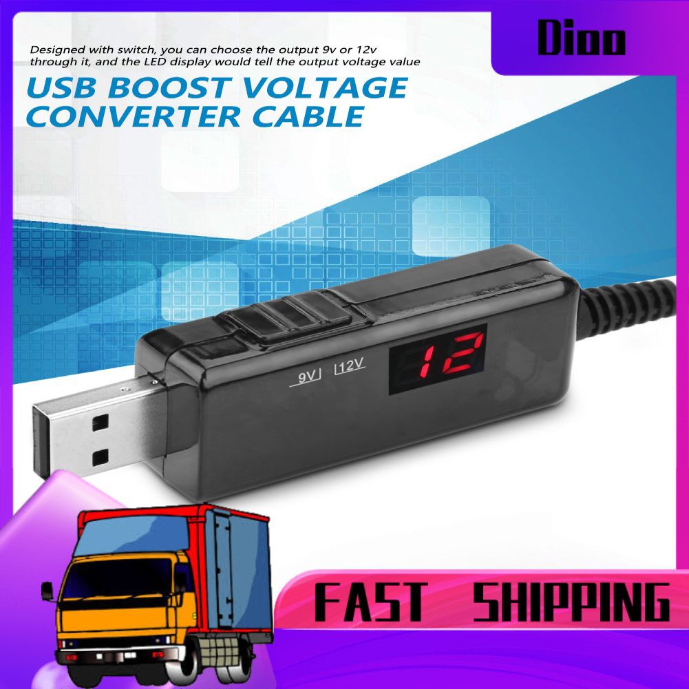 Dioo USB to DC Boost Cable Router Step up Voltage Converter Display 9V/12V