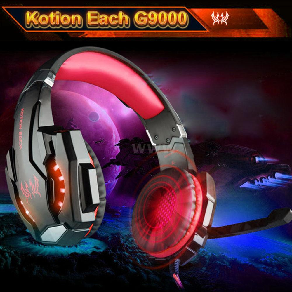 KOTION EACH G9000 3.5mm Gaming Headphone Stereo Game Headset Noise Cancellation Earphone with Mic LED Light Volume Control for PS4 Laptop Tablet Mobile Phones