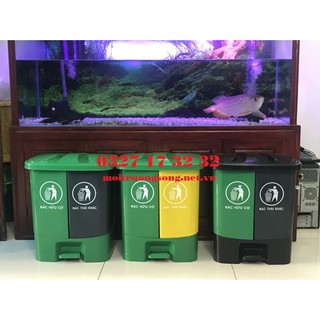 Thùng rác 2 ngăn đạp chân 40 lít, thùng rác phân loại