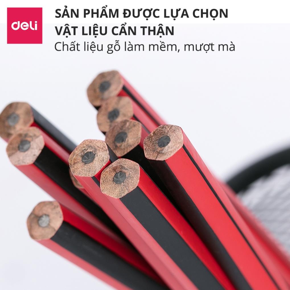 Vỉ 10 bút chì lục giác Deli 2B/HB kèm đầu tẩy - bút chì gỗ dễ gọt phù hợp với học sinh, dân văn phòng, an toàn khi dùng