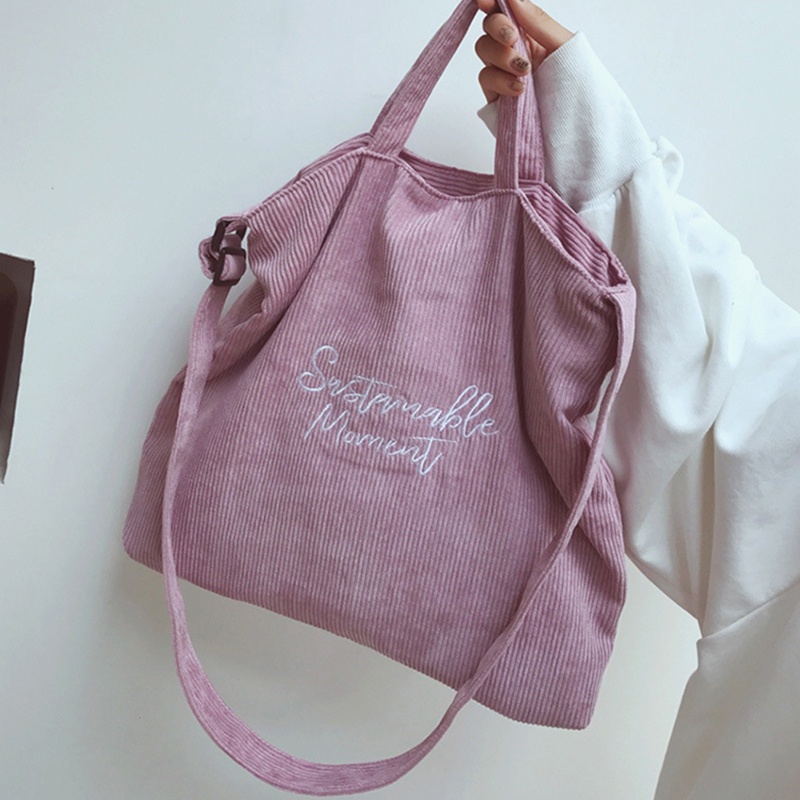 IELGY Túi Đeo Vai Vải Nhung Kẻ Thêu Chữ Cái Thời Trang Cho Nữ