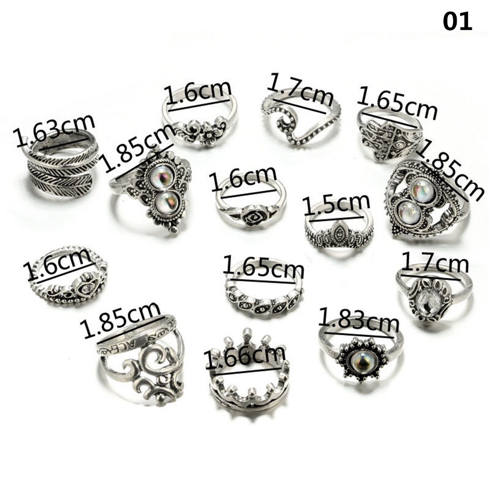 Bộ 11 / 12 / 13 / 16 nhẫn đeo đốt ngón tay phong cách boho cổ điển thời trang cho nữ
