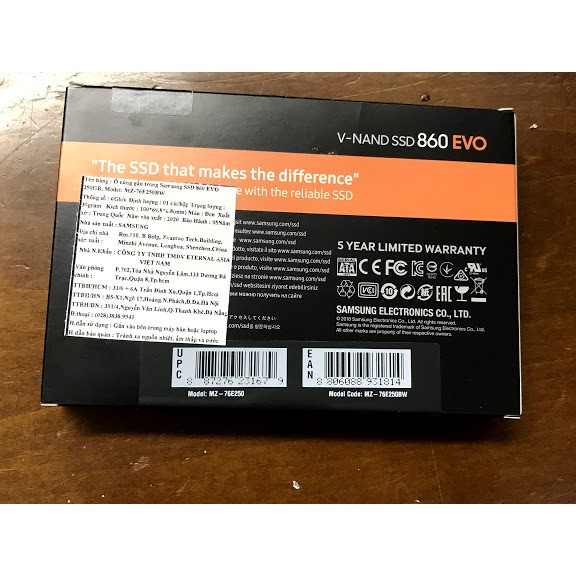 ( tặng Cáp Sata 3 hoặc Caddy ) Ổ cứng SSD Samsung 860 Evo 250GB 2.5-Inch SATA III-box Anh, hàng chính hãng AMC | BigBuy360 - bigbuy360.vn