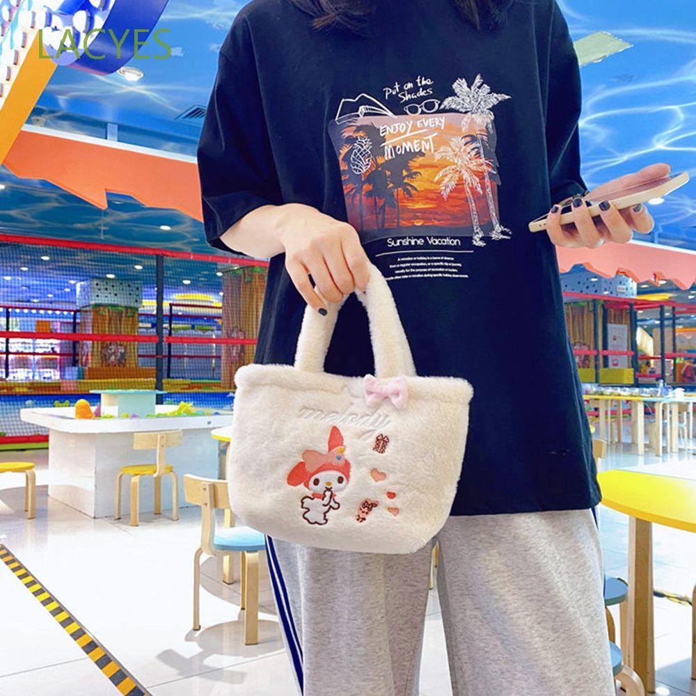 LACYES Casual Women Handbags Portable Plush Korean Style Handbags All-match Travel Cinnamoroll Dog Strawberry Bear Melody Sweet Cute Small Bags