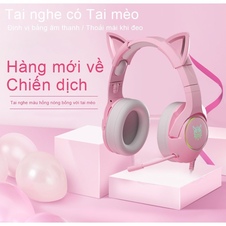 Tai nghe chơi game có mic ONIKUMA X11 màu hồng tai mèo cho điện thoại /máy tính xách tay/ Pc / Ps4/Xbox Bảo hành 2 năm