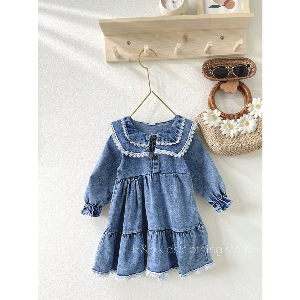 Váy jean bèo cổ tầng cho bé