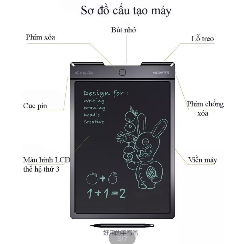 Bảng Viết Vẽ Điện Tử Tự Xóa Thông Minh Màn LCD 8,5 inch Cho Bé.