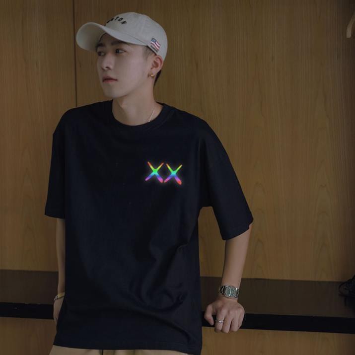 Áo thun unisex Phản Quang tay lỡ Gấu KAWS Form Rộng oversize nam nữ basic tee phông hai màu đen trắng Xịn