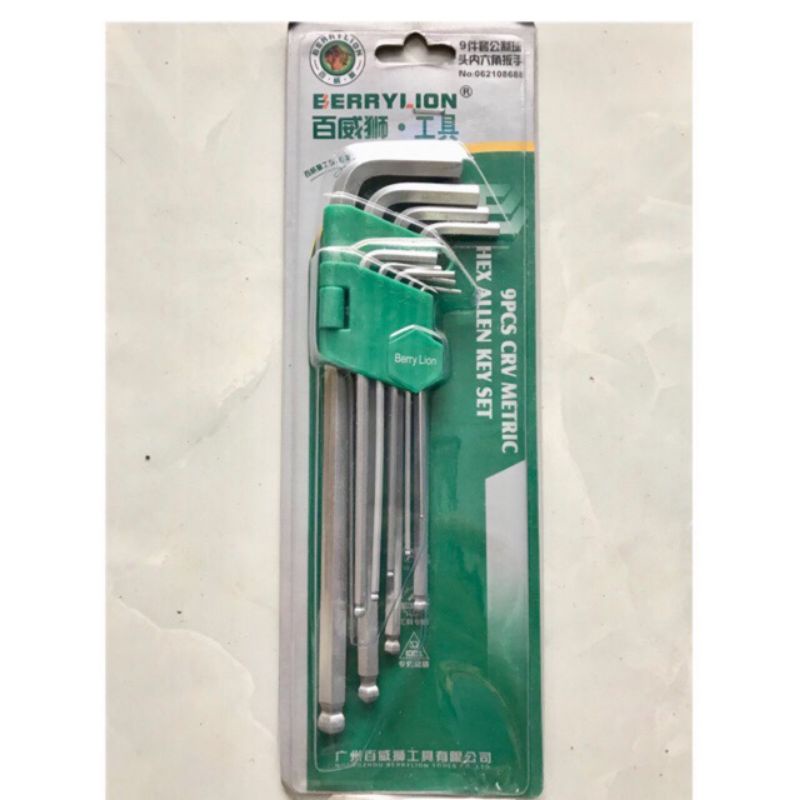 Bộ lục giác loại Dài đầu bi (cần chữ L) 9 chi tiết Berry chính hãng loại tốt