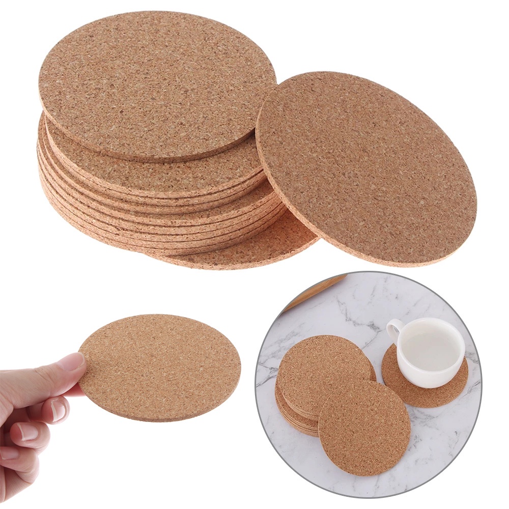MIếng lót ly hình tròn bằng gỗ bần tự nhiên - Cốc Cốc