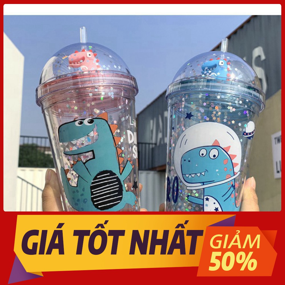 [Sale toàn shop] Bình nước kim tuyến khủng long 800ml
