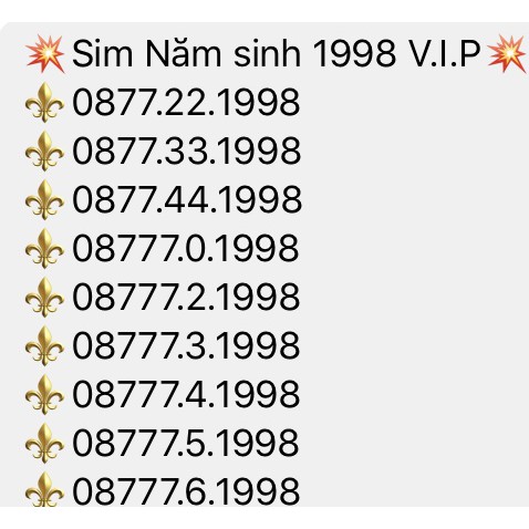 Sim năm sinh 2k1 , 1997, 96, 95, 94, 93, 92