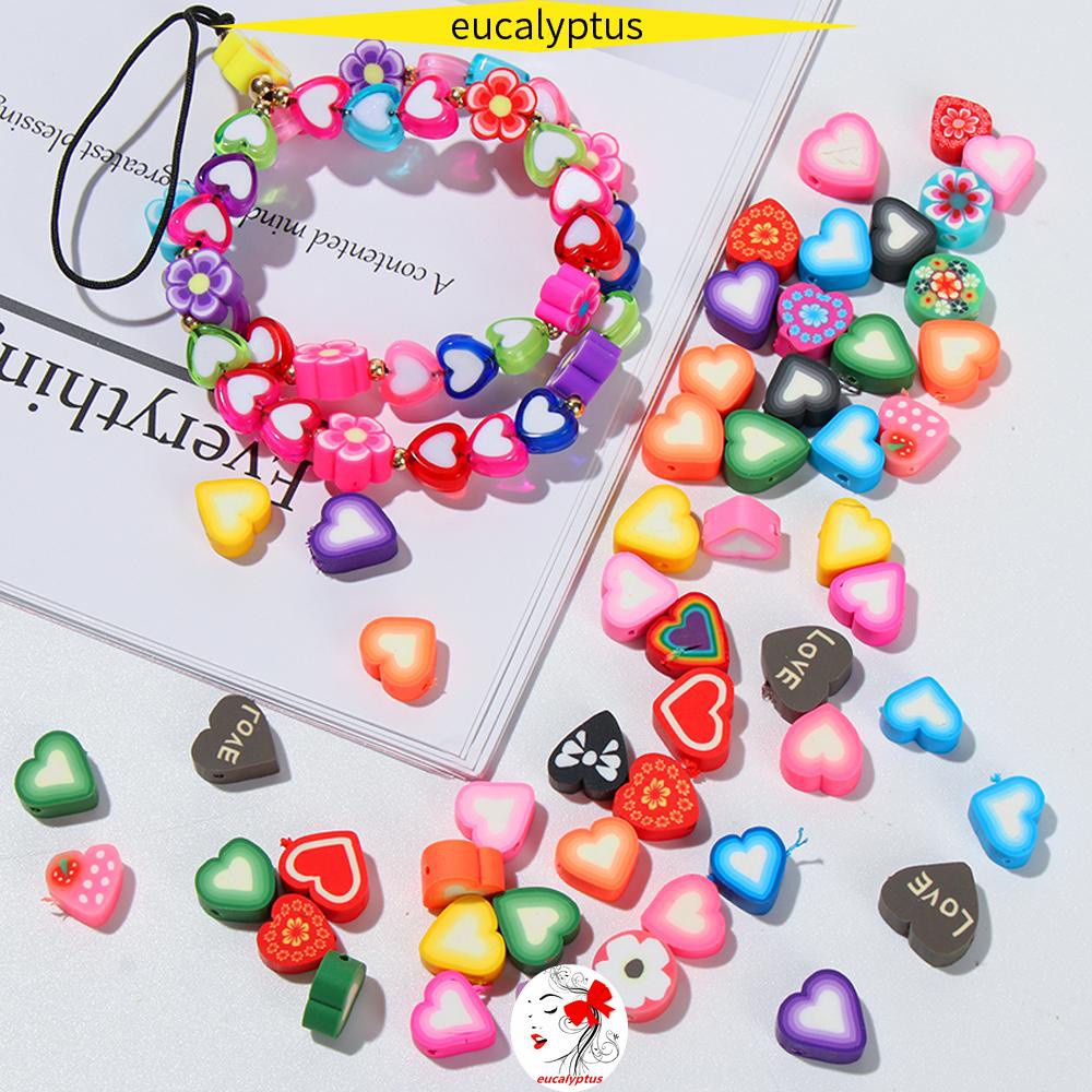 Bộ 50 Hạt Đất Sét Polymer 10mm Hình Trái Tim/Hoa Mận Làm Trang Sức Thủ Công