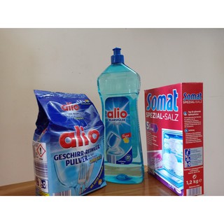 Combo Bột Rửa Chén Bát Alio 1.5kg + Muối 1,2kg +bóng alio 1 lít (nhập khẩu chính hãng) tặng que thử nước cứng