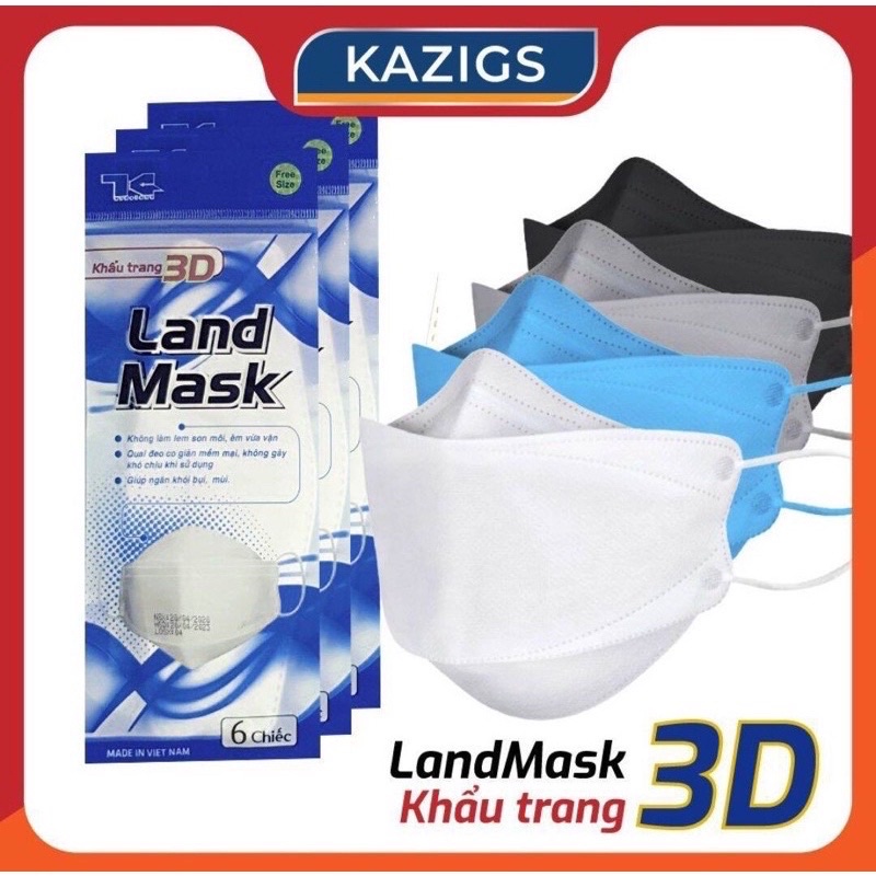 Khẩu Trang 3D Kháng Khuẩn LandMask Set 1 Bịch 6 Cái Có 3 Màu Hàng Công Ty Chính Hãng