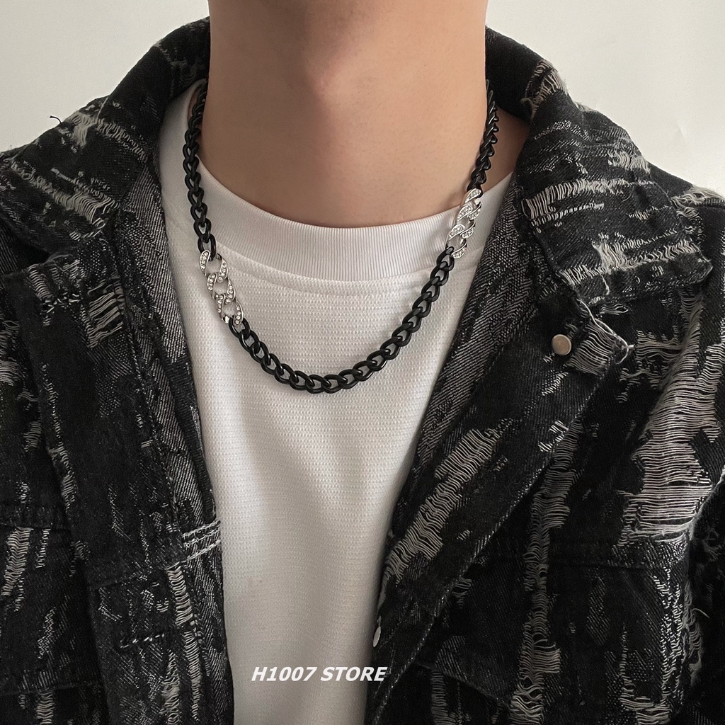 Vòng cổ Đính Đá Đen Phong Cách hip hop Dành Cho Cặp Đôi