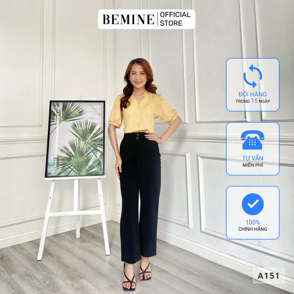 Áo sơ mi công sở kiểu dáng cổ trụ tay ngắn thanh lịch BEMINEA151VANG