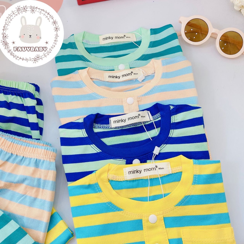Bộ Dài Tay MINKY MOM Chính Hãng Bé Trai Bé Gái Vải Thun Lạnh Sọc Dệt Visco Có Nút Túi Cho Bé 0 1 2 3 4 5 Tuổi - Favybaby