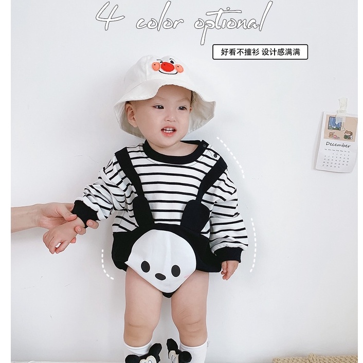 Áo liền quần hình tam giác tay dài họa tiết kẻ sọc hoạt hình dễ thương cho bé