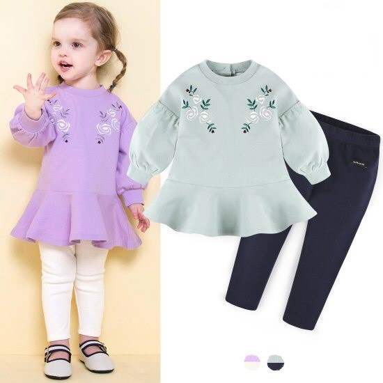 Set áo váy thêu hoa + quần leg MilkMile. HA0591 (2 màu)