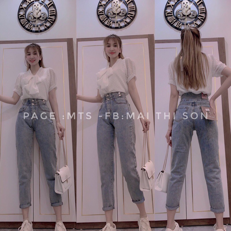 Quần jean bò baggy nữ jeans cạp cao phong cách Hàn Quốc 3 size S M L hót 2021