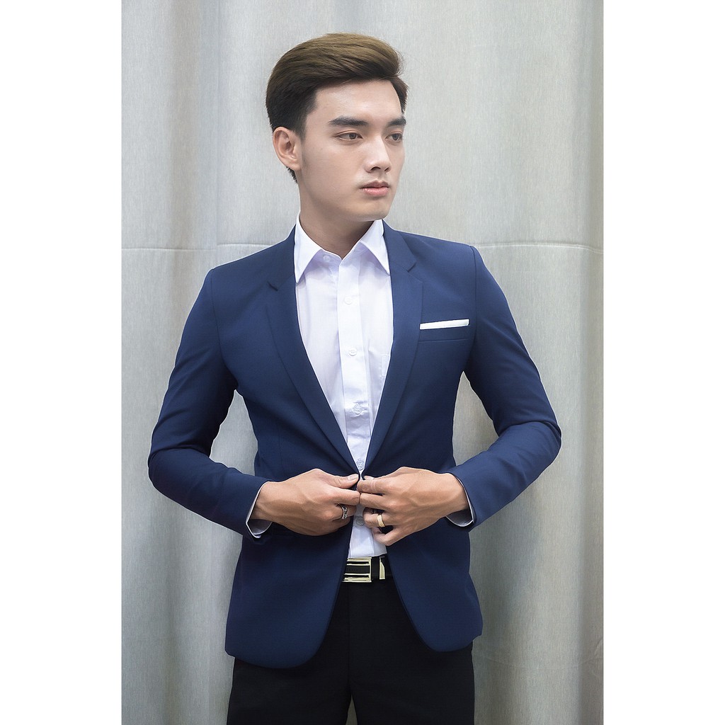 Bộ vest nam 1 nút ôm body màu xanh đen