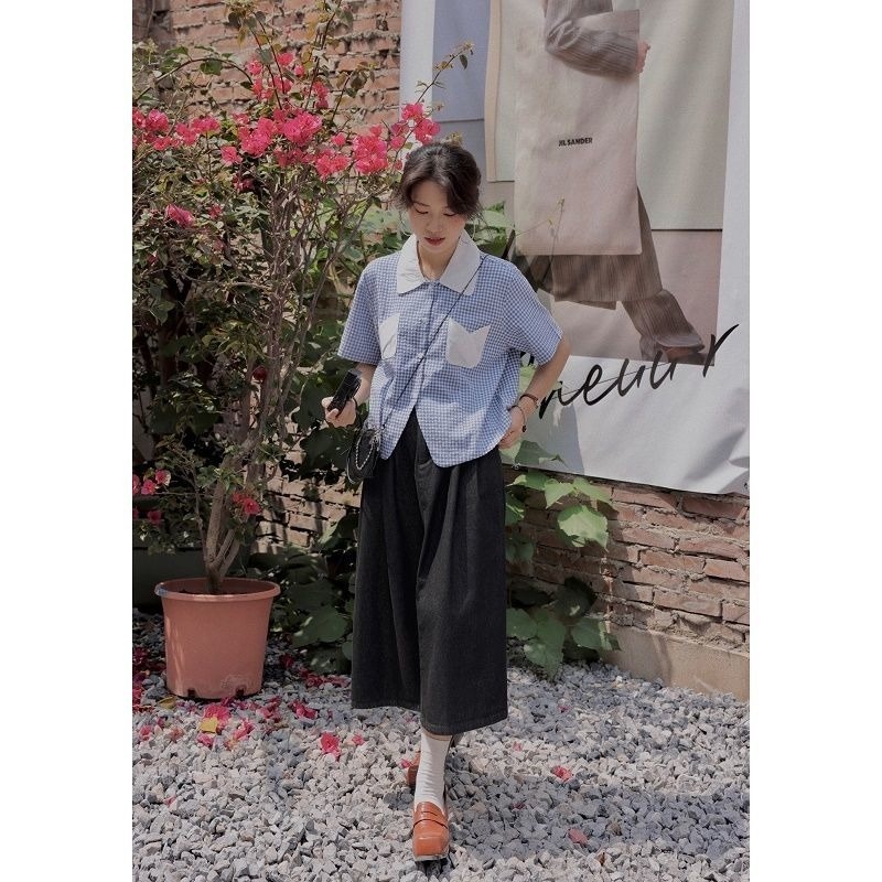 Áo Sơ Mi Tay Ngắn Họa Tiết Caro Thời Trang Sành Điệu Cho Nữ