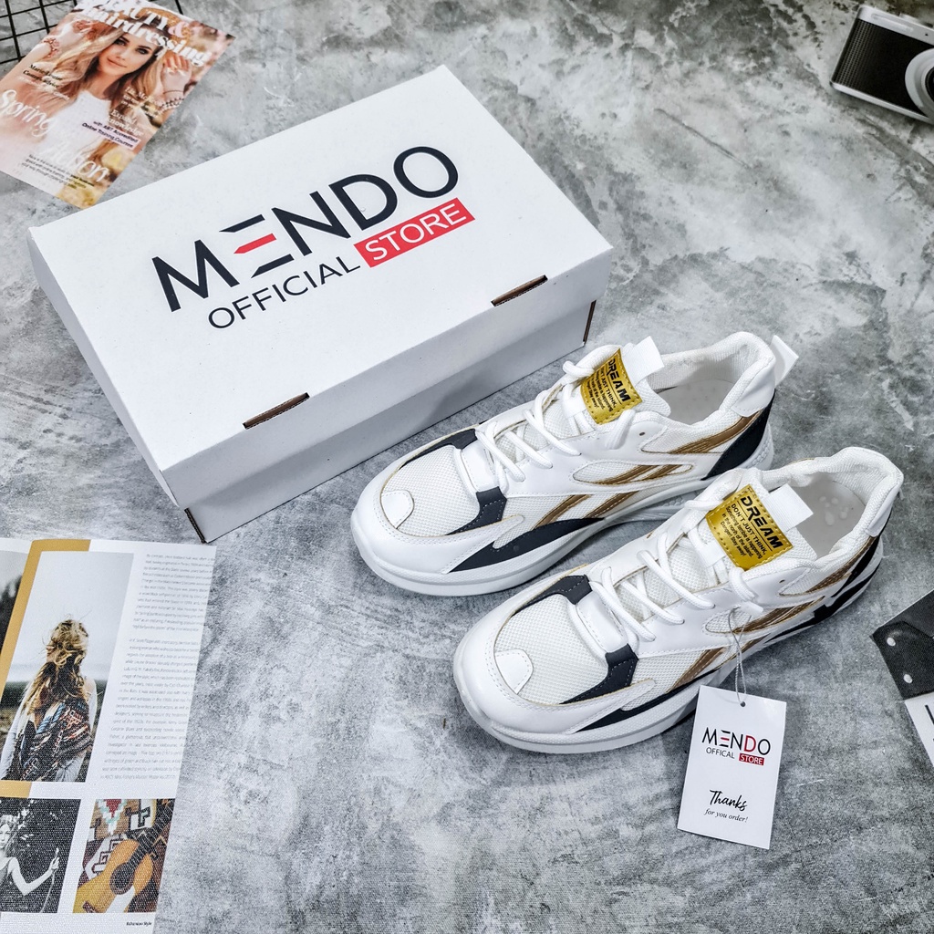 Giày Thể Thao Nam MENDO - Sneaker Màu Trắng Viền Đen - Trắng Viền Vàng , Giày Thể Thao , Thoáng Khí - G5190