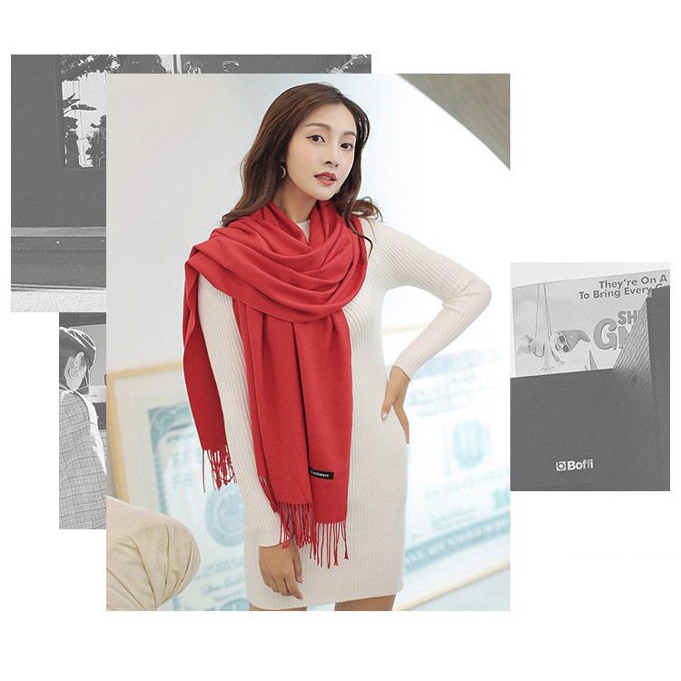 Khăn Len Quàng Cổ Cashmere Nữ - Khăn Choàng Giữ Ấm, Đi Biển Đẹp Màu (Vàng, Nâu, Be, Đen, Đỏ, Đen