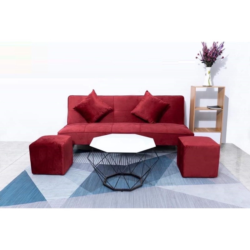 Xả kho - Bộ bàn ghế sofa bed hàng xuất khẩu bọc vải bố mịn màu xám lông chuột bền màu