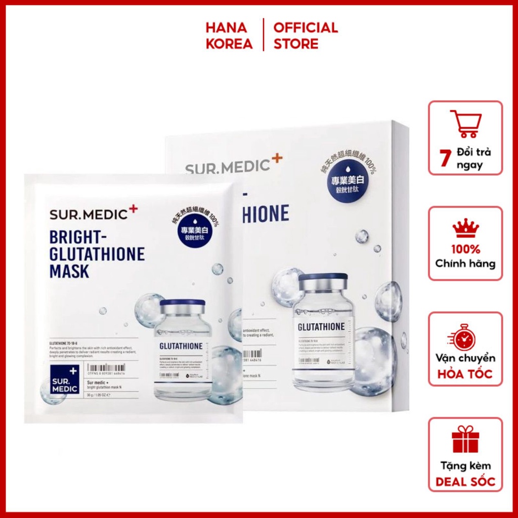 MẶT NẠ Dưỡng Trắng Da Chuyên Sâu Sur.Medic+ Bright Glutathione Mask 30g CHUẨN HÀN