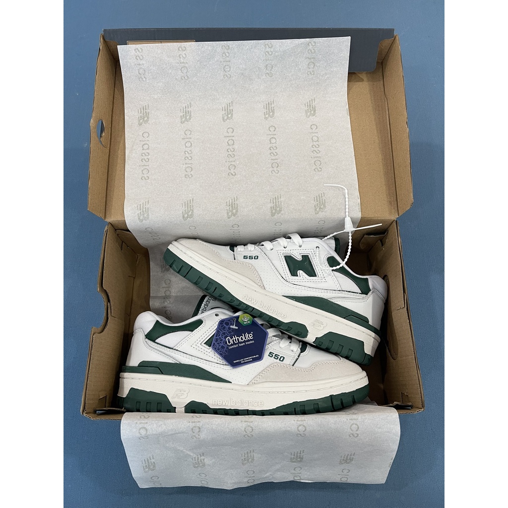 Giày Sneaker NB 550 White Green Cao Cấp Fullbox, Giày thể thao nam nữ newbalance 550 trắng xanh hot trend 2021