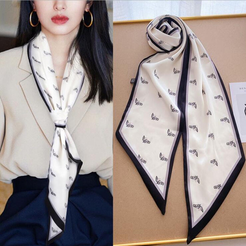 Khăn choàng cổ vải lụa 13x145cm in họa tiết thời trang
