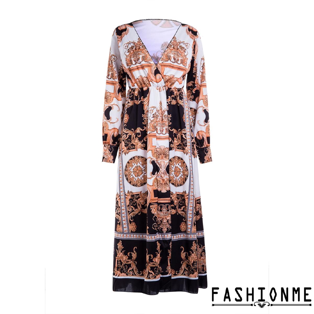Đầm maxi cổ yếm xẻ tà phong cách boho | BigBuy360 - bigbuy360.vn