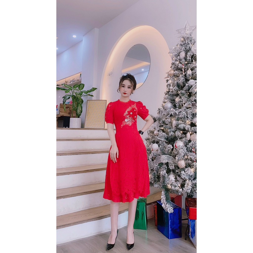 Áo Dài Cách Tân Cổ Ren Tay Cộc Hàng Thiết Kế Kèm Chân Váy | BigBuy360 - bigbuy360.vn