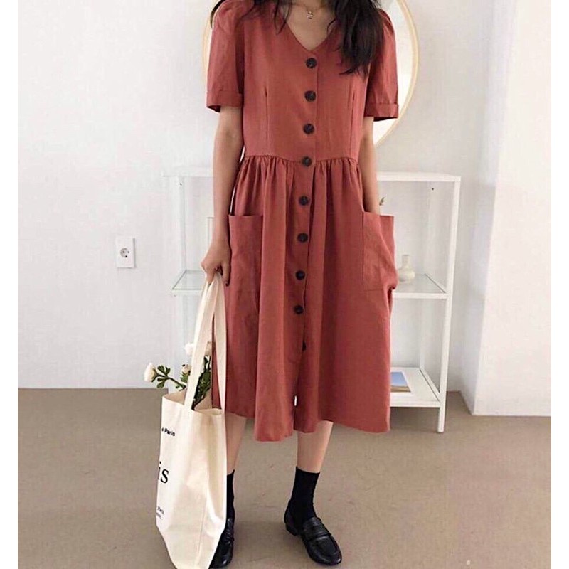 Đầm nút trước 2 túi (kèm hình thật) | BigBuy360 - bigbuy360.vn
