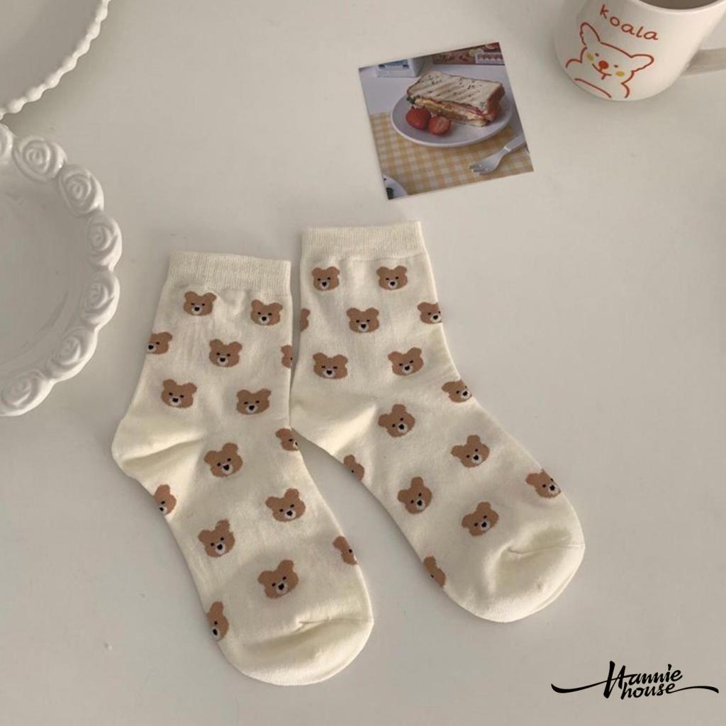 Tất cotton mềm in hình gấu hoạt hình dễ thương cho nữ