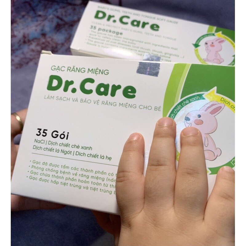 Gạc rơ lưỡi cho bé Dr Care Hộp 35 gói - Khăn lau răng, rơ miệng, tưa lưỡi cho trẻ sơ sinh trở lên
