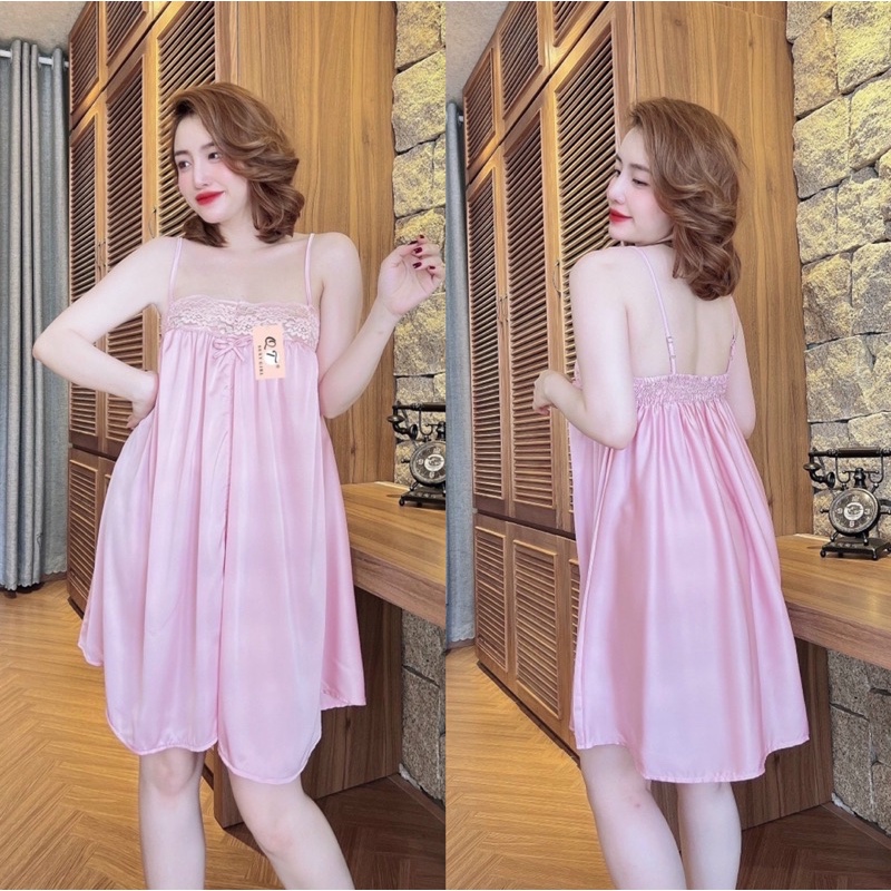 Váy ngủ sexy, váy ngủ nữ 2 dây lụa latin mềm mịn mặc ngủ thoải mái sang trọng Freesize <70kg