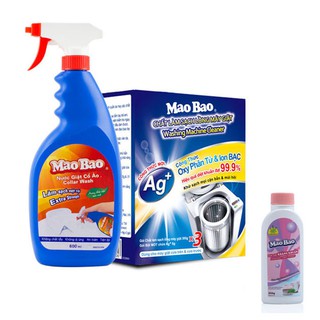 Combo Chất làm sạch lồng máy giặt Mao Bao hộp 306g x 3 gói / 1 hộp + nước giặt cổ áo chai 600ml / 1 chai - kèm quà tặng