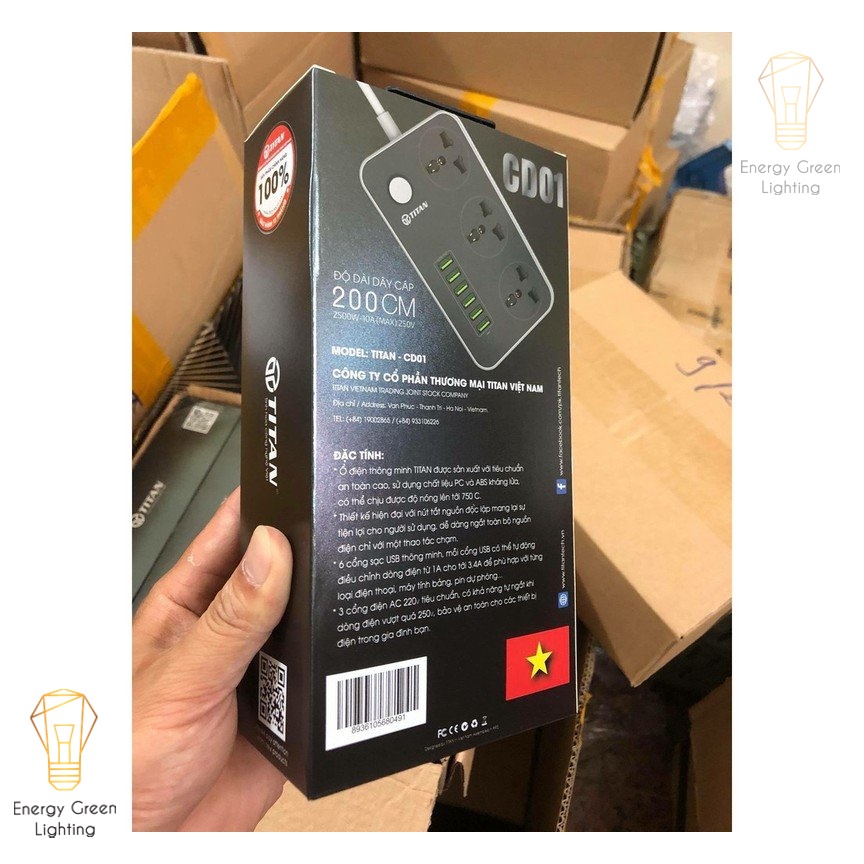 Ổ cấm điện Energy Green Lighting thông minh cao cấp chịu nhiệt 6 USB sạc nhanh 3.4A